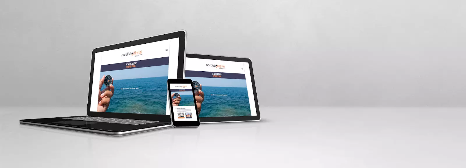 Laptop Tablet und Smartphone zeigen die nordish.digital Website